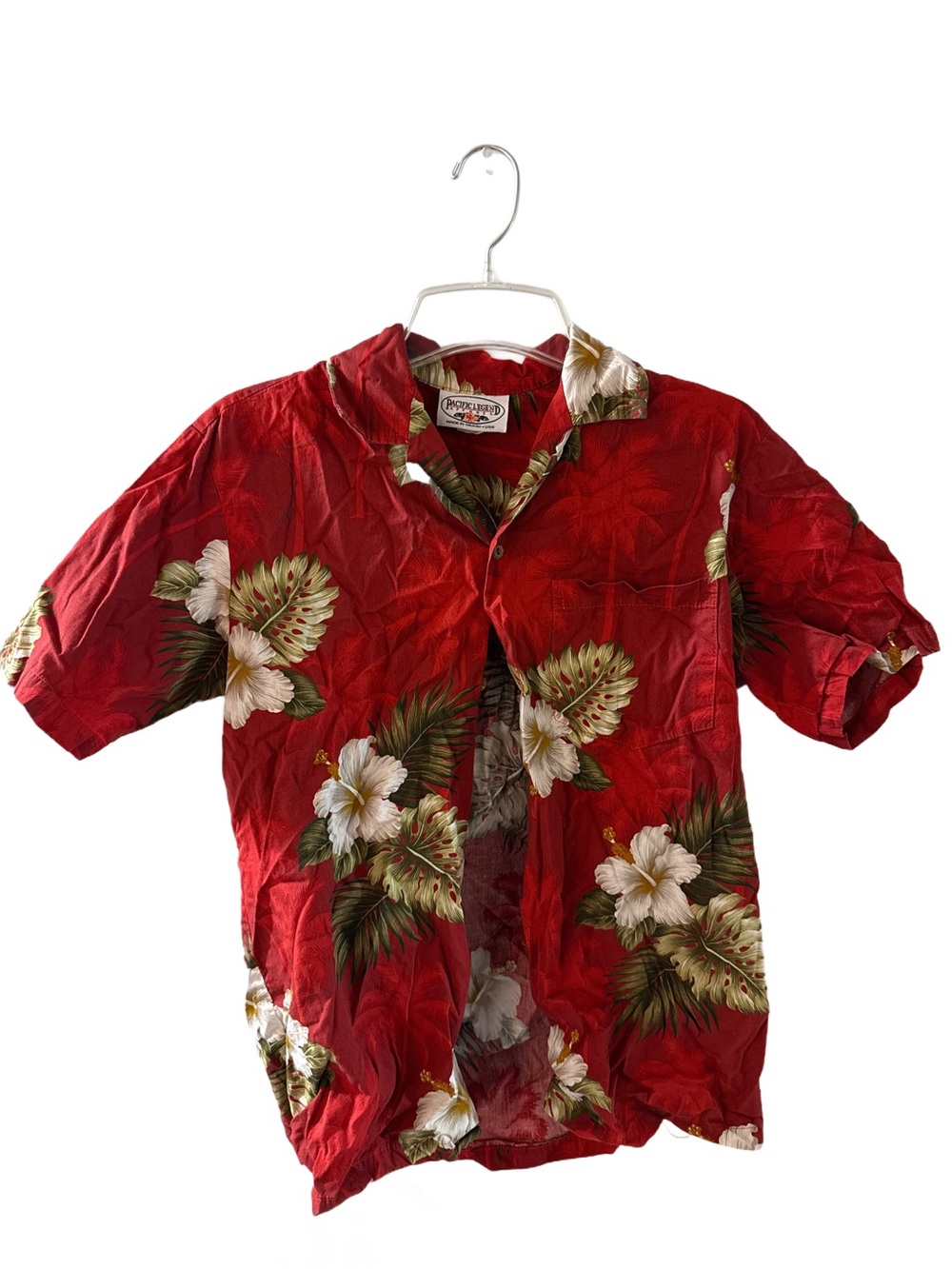 Pacific Legend Red Hawaiian Floral Button-Up Shirt